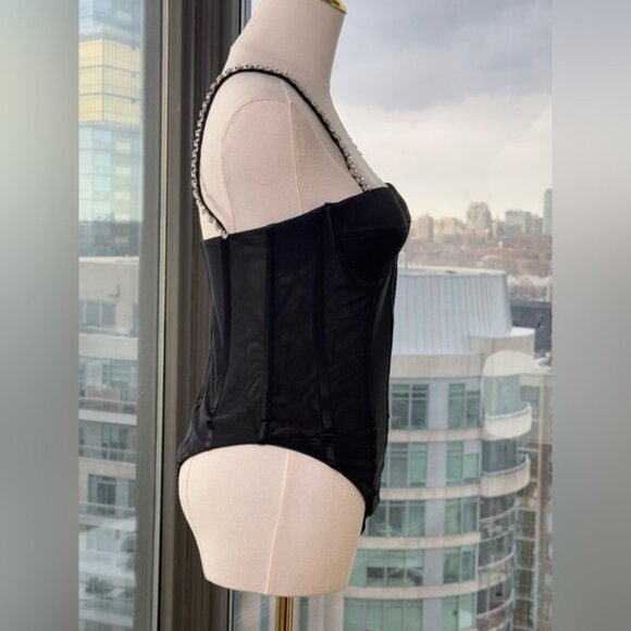 🆕 REBECCA VALLANCE 🧿 NWOT Eclipse Bodysuit, Black Mesh, Star Jewels, Sz US 4 - Picture 7 of 16
